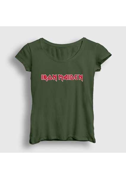 Kadın Haki Logo Iron Maiden T-Shirt