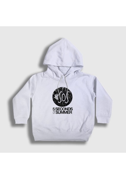 Unisex Çocuk Beyaz Logo 5 Seconds Of Summer Kapüşonlu Sweatshirt