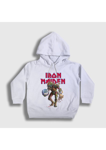 Unisex Çocuk Beyaz World Iron Maiden Kapüşonlu Sweatshirt