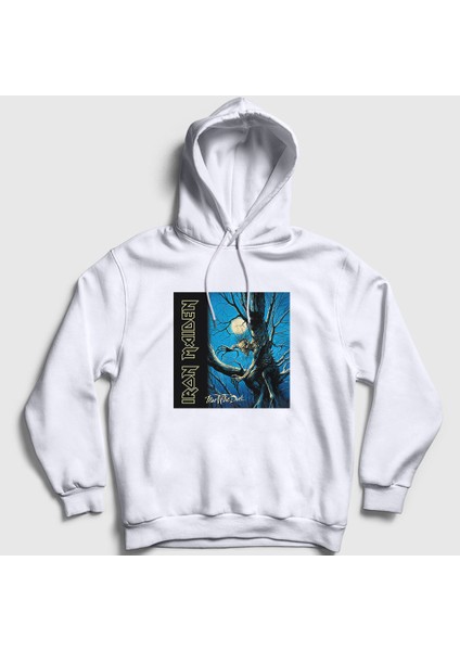 Unisex Beyaz Fear Of The Dark Iron Maiden Kapüşonlu Sweatshirt