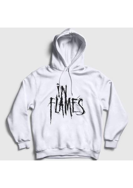 Unisex Beyaz Logo In Flames Kapüşonlu Sweatshirt