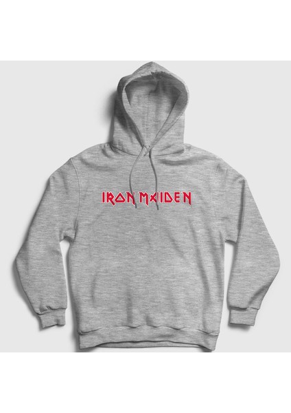 Unisex Gri Logo Iron Maiden Kapüşonlu Sweatshirt