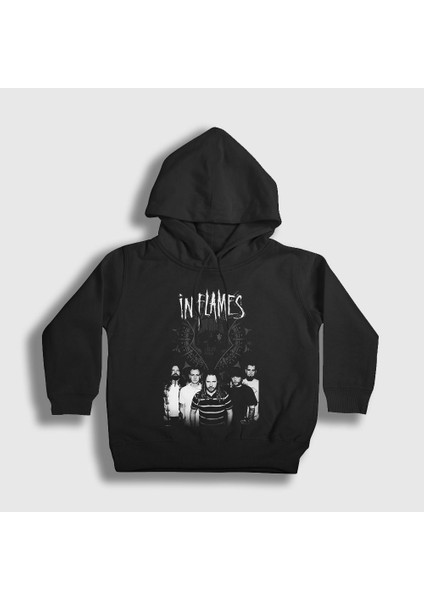 Unisex Çocuk Siyah Band In Flames Kapüşonlu Sweatshirt