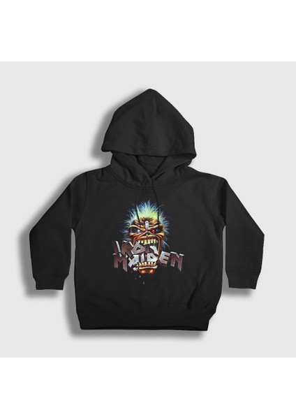 Unisex Çocuk Siyah Eat Iron Maiden Kapüşonlu Sweatshirt