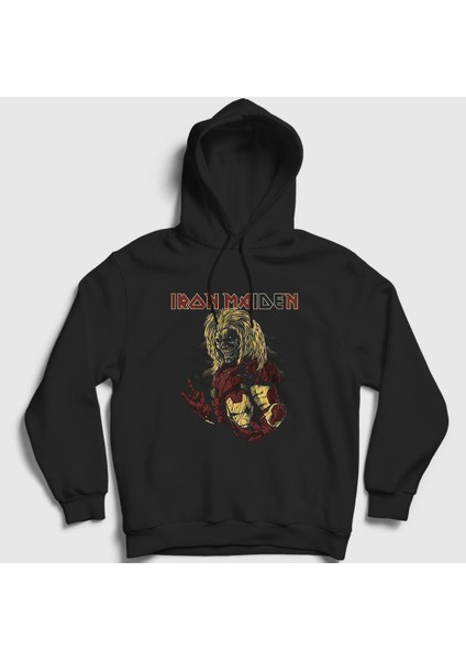 Unisex Siyah Hero Iron Maiden Kapüşonlu Sweatshirt