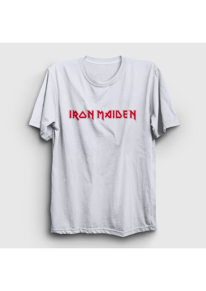 Unisex Beyaz Logo Iron Maiden T-Shirt