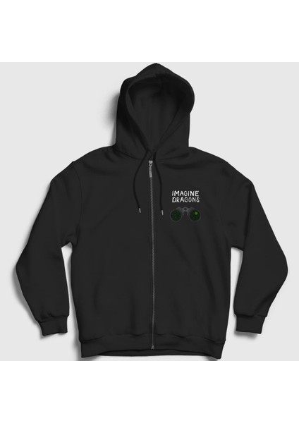 Unisex Siyah Night Imagine Dragons Fermuarlı Kapüşonlu Sweatshirt