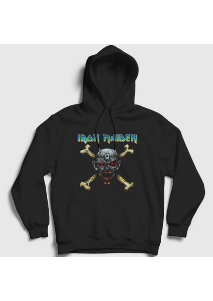 Unisex Siyah Skull Iron Maiden Kapüşonlu Sweatshirt