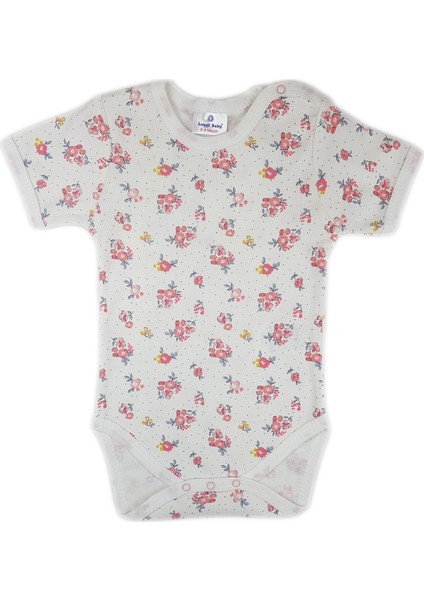Kız Beyaz Çiçekli Kısa Kollu Body (Zıbın) LG-6047