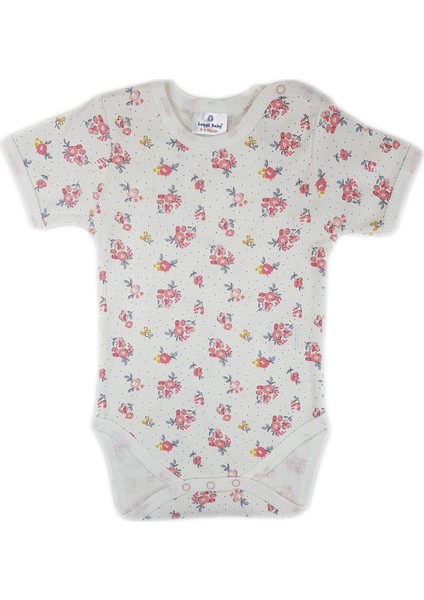 Kız Beyaz Çiçekli Kısa Kollu Body (Zıbın) LG-6047
