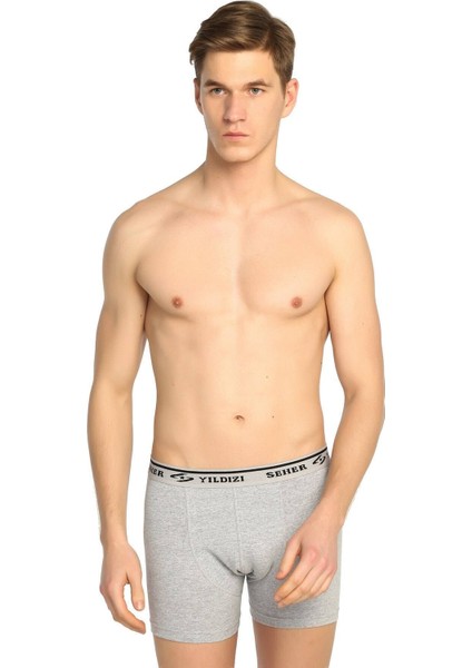 Erkek Gri 6'lı Paket Likralı Boxer