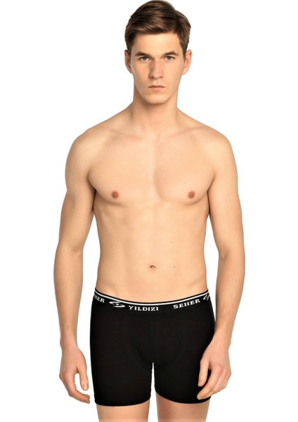 Erkek Siyah 6'lı Paket Likralı Boxer