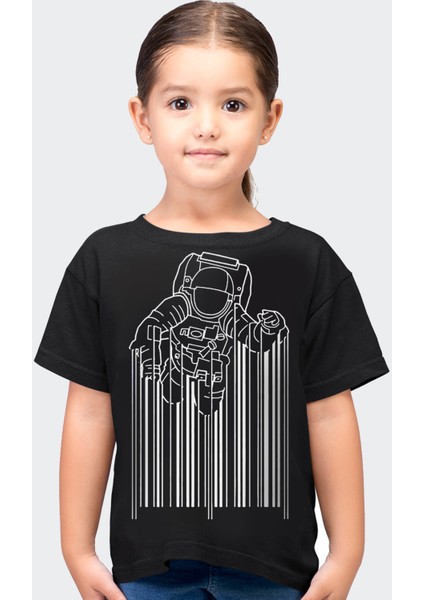 Barkod Astro Siyah Kısa Kollu Kız Erkek Uniseks Çocuk T-Shirt