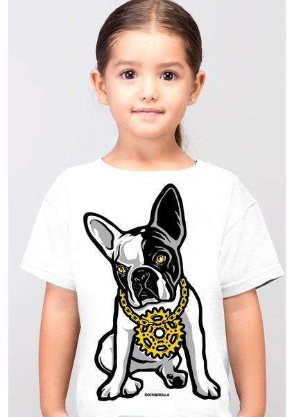 Fransız Rapci Beyaz Kısa Kollu Kız Erkek Uniseks Çocuk T-Shirt