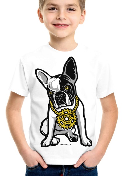 Fransız Rapci Beyaz Kısa Kollu Kız Erkek Uniseks Çocuk T-Shirt