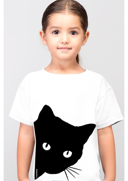 Meraklı Beyaz Kısa Kollu Kız Erkek Uniseks Çocuk T-Shirt