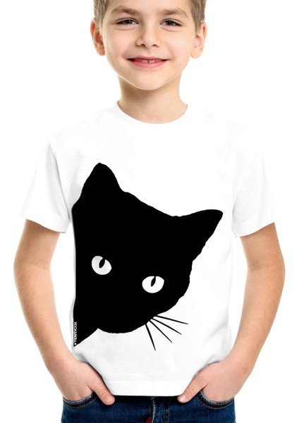 Meraklı Beyaz Kısa Kollu Kız Erkek Uniseks Çocuk T-Shirt