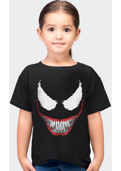 Timsah Dişler Siyah Kısa Kollu Kız Erkek Uniseks Çocuk T-Shirt