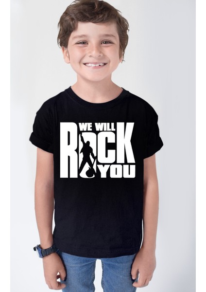 Just Rock You Siyah Kısa Kollu Kız Erkek Uniseks Çocuk Tişört
