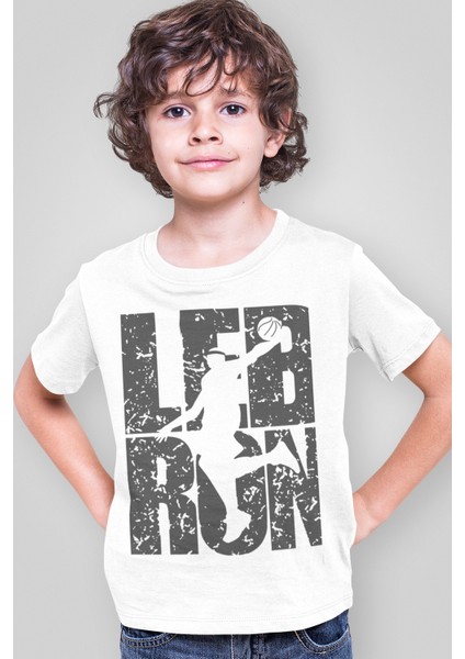 Lebron Yazı Beyaz Kısa Kollu Kız Erkek Uniseks Çocuk T-Shirt