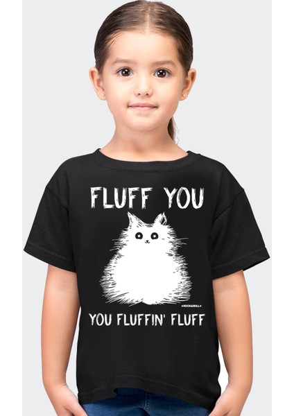 Pofuduk Siyah Kısa Kollu Kız Erkek Uniseks Çocuk T-Shirt