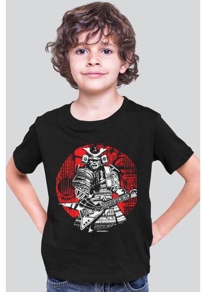 Samuray Solo Siyah Kısa Kollu Kız Erkek Uniseks Çocuk T-Shirt