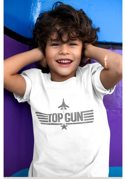 Top Gun Beyaz Kısa Kollu Kız Erkek Uniseks Çocuk T-Shirt