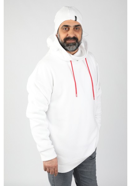 Unisex Kapüşonlu Polar Beyaz