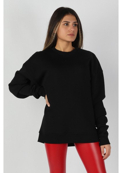 Kadın Sıfır Yaka Sweatshirt Siyah