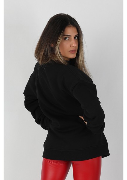 Kadın Sıfır Yaka Sweatshirt Siyah