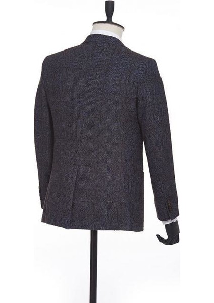 Kahverengi Ekose Desen Slim Fit Ceket