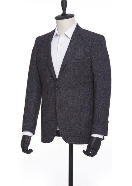 Kahverengi Ekose Desen Slim Fit Ceket