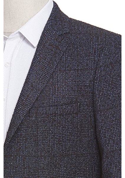 Kahverengi Ekose Desen Slim Fit Ceket