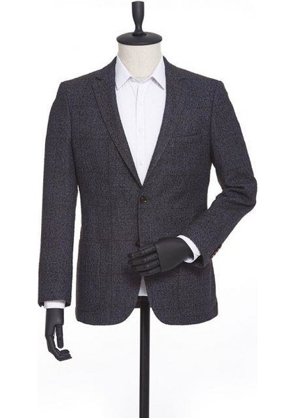 Kahverengi Ekose Desen Slim Fit Ceket