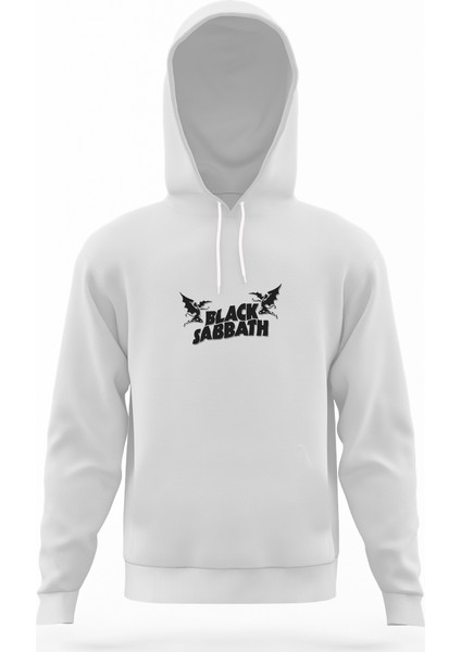 Black Sabbath Logo Beyaz Erkek Kapüşonlu Sweatshirt Uzun Kol