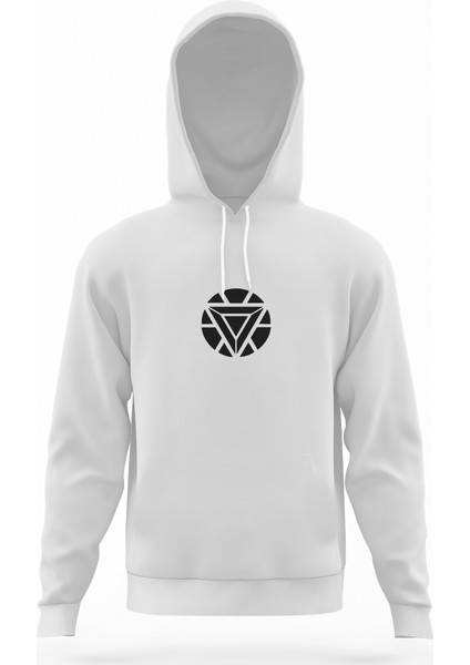 Arc Reactor 2 Beyaz Erkek Kapüşonlu Sweatshirt Uzun Kol