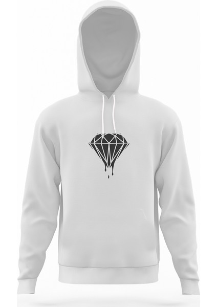 Silhouette Diamond Beyaz Erkek Kapüşonlu Sweatshirt Uzun Kol