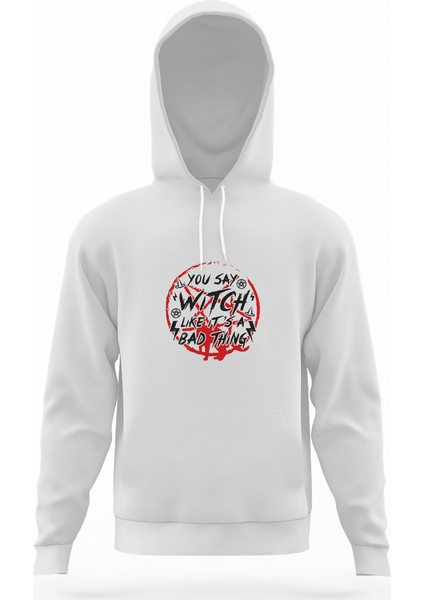 Chilling Adventures Of Sabrina You Say Witch Beyaz Erkek Kapüşonlu Sweatshirt Uzun Kol