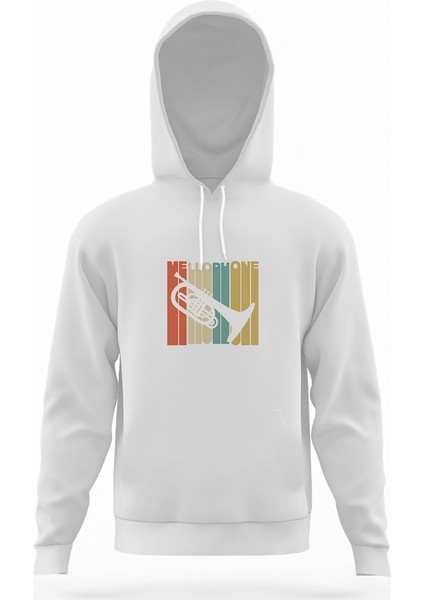 Silhouette Mellophone Vintage Style Beyaz Erkek Kapüşonlu Sweatshirt Uzun Kol