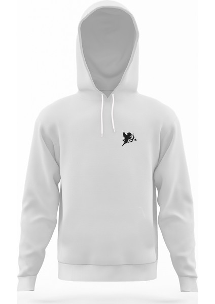 Aşk Eros Beyaz Erkek Kapüşonlu Sweatshirt Uzun Kol