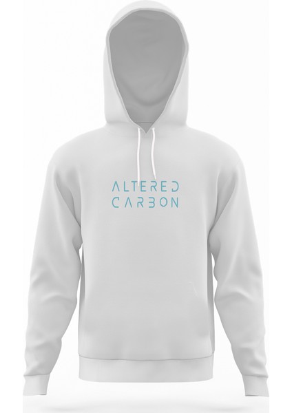 Altered Carbon Yazi Beyaz Erkek Kapüşonlu Sweatshirt Uzun Kol