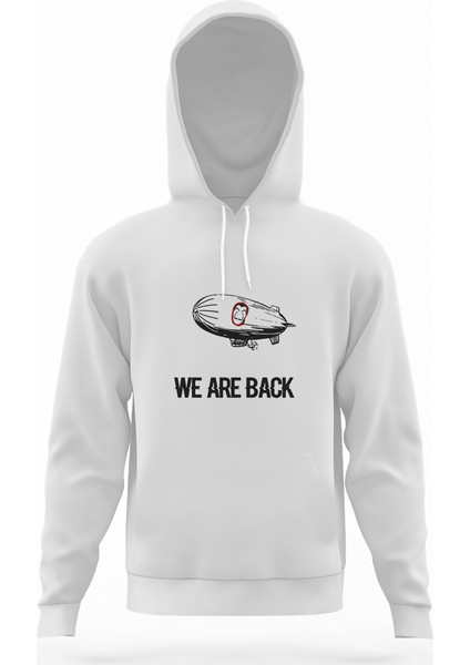 La Casa De Papel We Are Back Beyaz Erkek Kapüşonlu Sweatshirt Uzun Kol