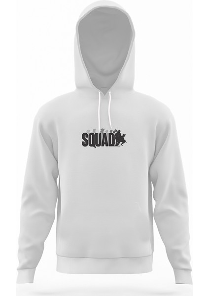 Black Squad Beyaz Erkek Kapüşonlu Sweatshirt Uzun Kol