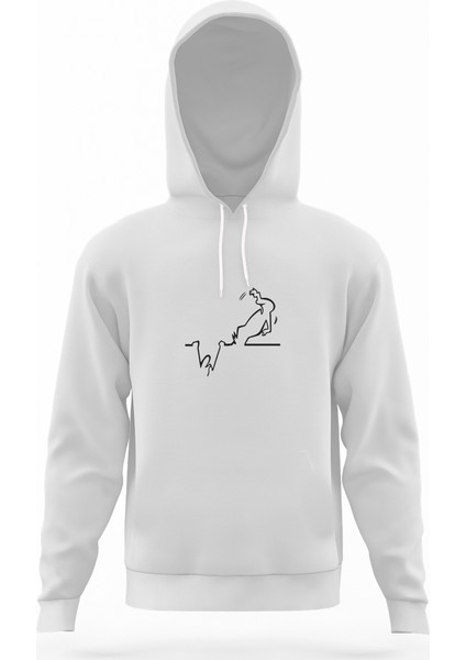 La Linea Trt Cizgi Adam Accident Beyaz Erkek Kapüşonlu Sweatshirt Uzun Kol