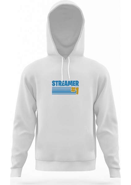 Fortnite Streamer Fortnıte Beyaz Erkek Kapüşonlu Sweatshirt Uzun Kol