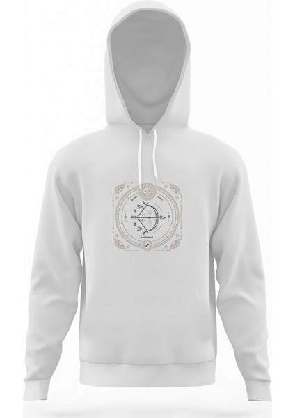 Burç Yay Sagittarius Beyaz Erkek Kapüşonlu Sweatshirt Uzun Kol