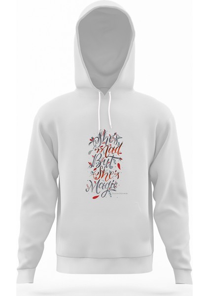 Charles Bukowski Shes Mad But She Beyaz Erkek Kapüşonlu Sweatshirt Uzun Kol