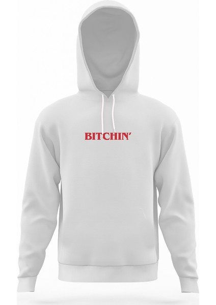 Stanger Things Bitchin' Beyaz Erkek Kapüşonlu Sweatshirt Uzun Kol