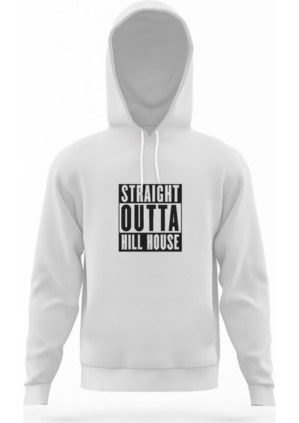 The Haunting Of Hill House Straight Outta Hill House Beyaz Erkek Kapüşonlu Sweatshirt Uzun K