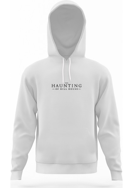 The Haunting Of Hill House Yazi Beyaz Erkek Kapüşonlu Sweatshirt Uzun Kol